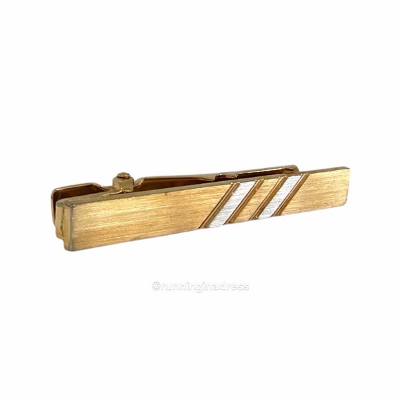 Vintage 70s Nina Ricci Two-Tone Tie Clip Gold & Silver Minimalist Signed Germany